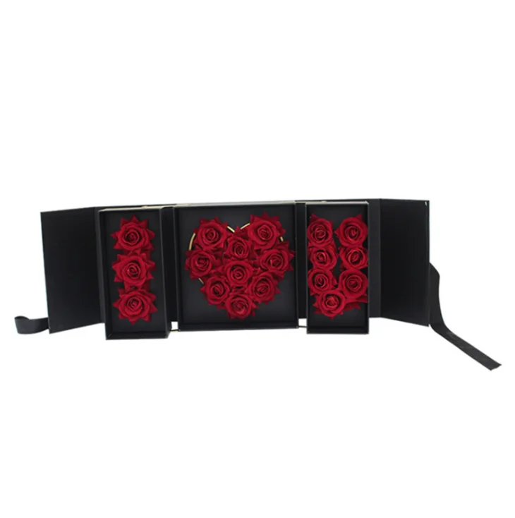 Folding Black Rectangular I Love You Flower Box With Liners and