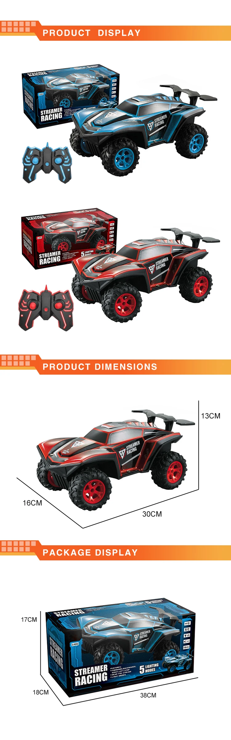 Amazon Hot Sale 2.4GHz 4WD RC Car 1:16 Radio Control Toys With Light And Music