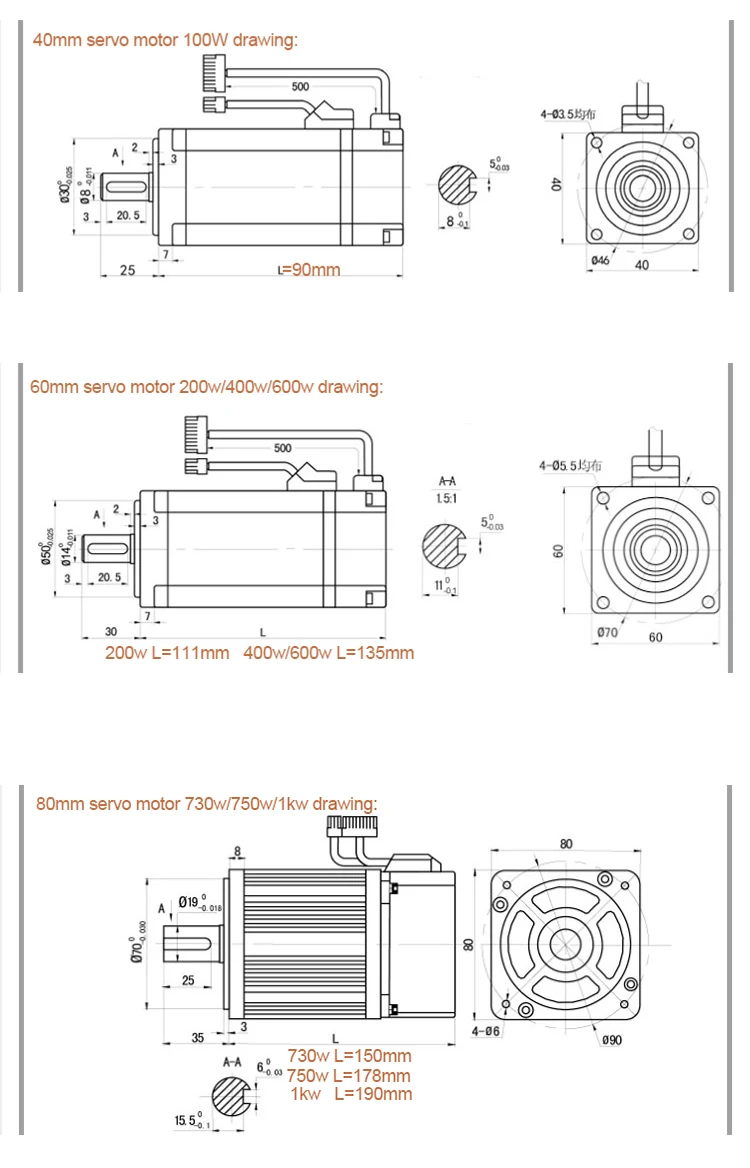 Servo Motor With Driver 3phase 220v 750w 1kw 1.2kw 1.5kw 1.8kw 2kw 2