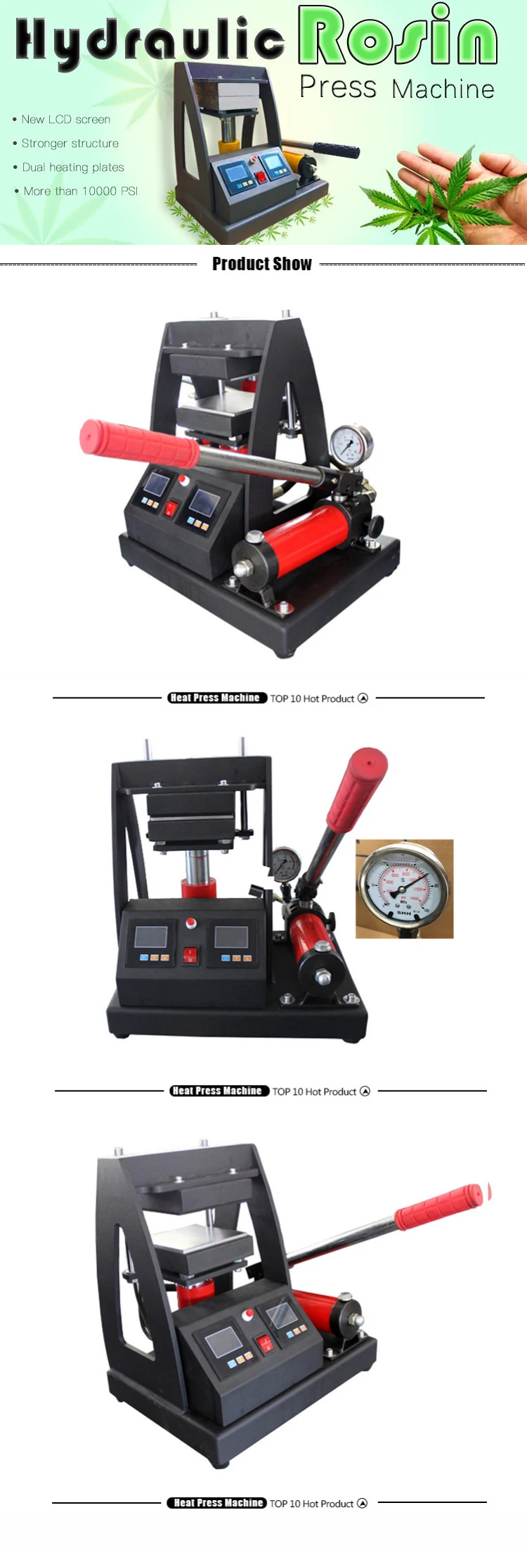 Manual Rosin Heat Press Hydraulic Heat Rosin Press Machine 5"*5" Dual Heating Plates
