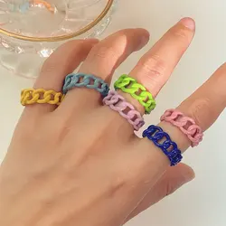 Hot Sale Acrylic Macaron Color Rings Teen Girls Candy Color Finger Ring Tiktok Personalized Twist Chain Hollow Resin Rings Women