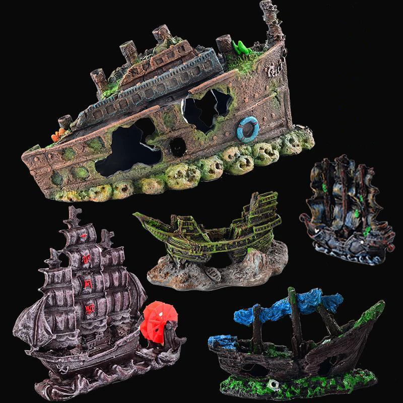 Resin Mini Bubble Sunken Plane Submarine Fish Tank Aquarium Ornament