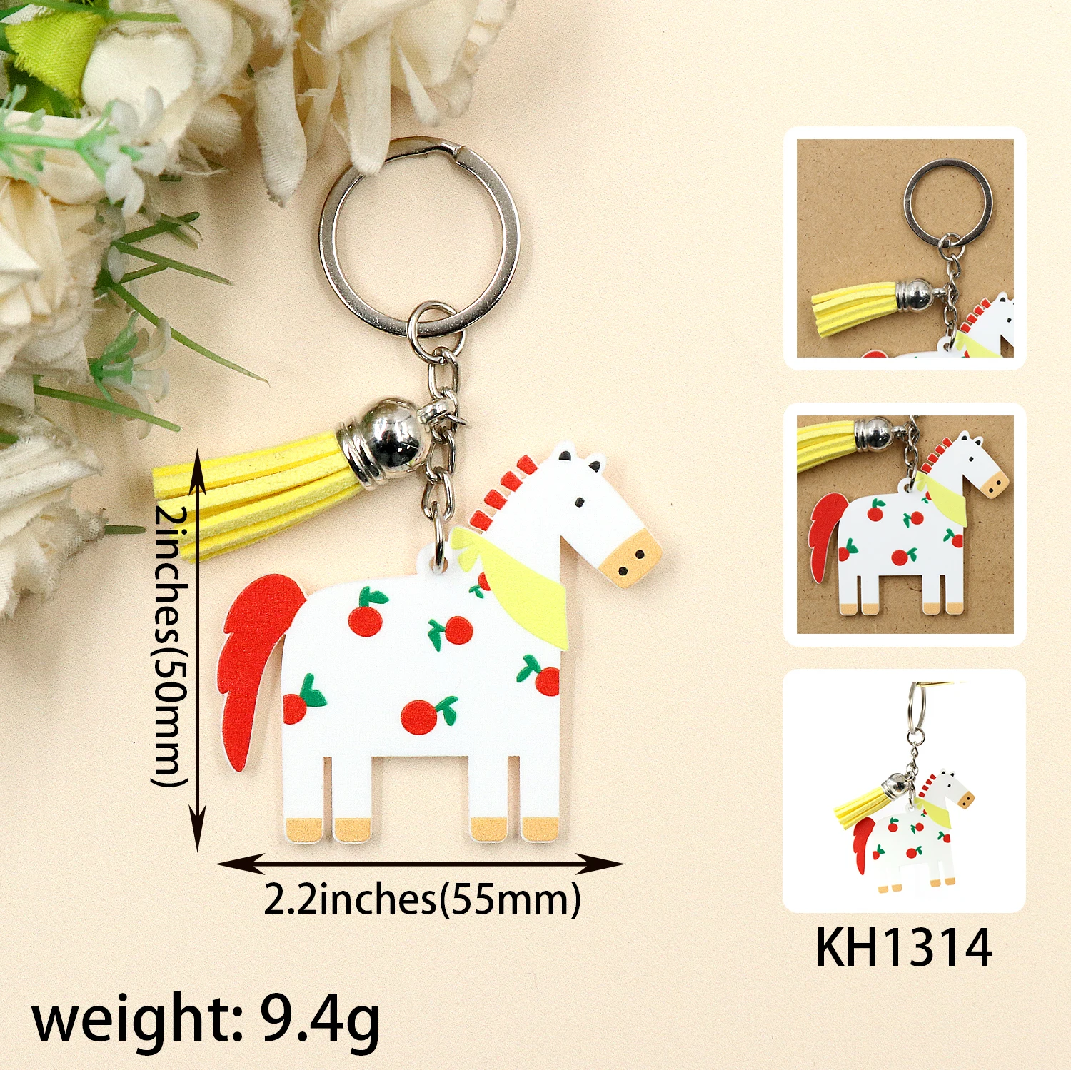 YYX2024KH1314 Customized 1-Piece Cartoon Cherry Pony Acrylic Metal Keychain with UV Printing Gift for Women factory