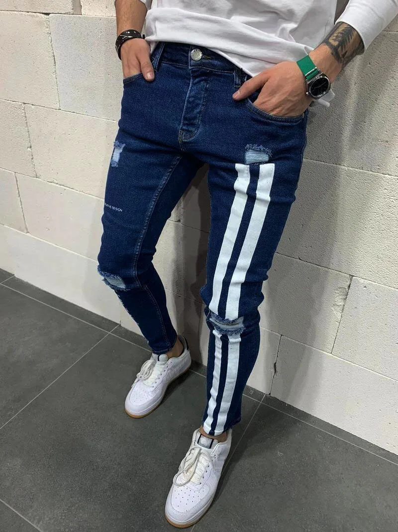 mens jeans with white stripe