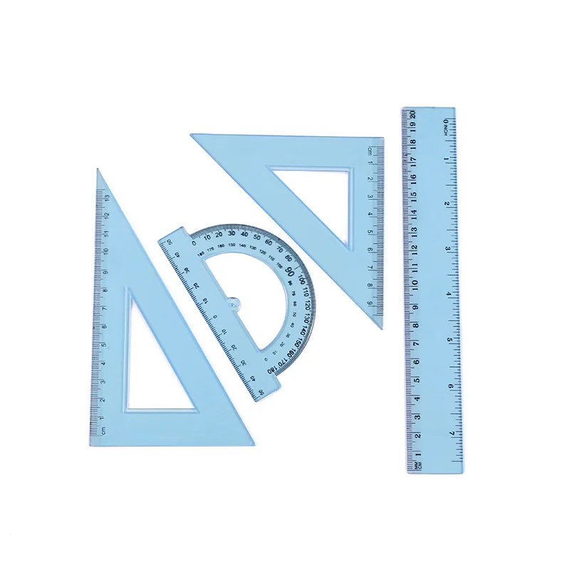 Student Exam Stationery Learning Supplies Four-Piece Plastic Ruler Set with Straight Triangle Measuring Board