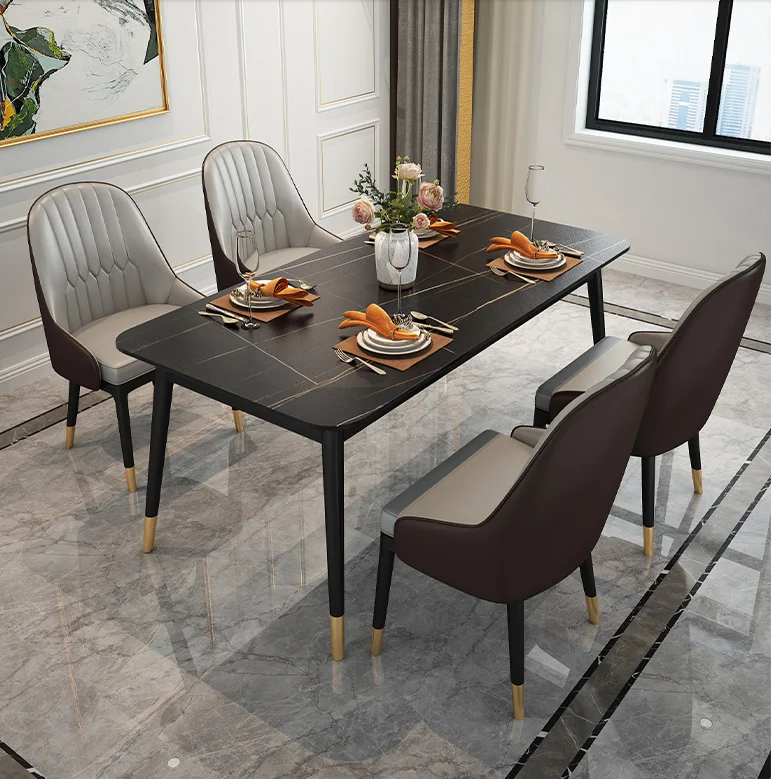 Morden Black Marble Dining Table Marble Top Dining Table Set Simple ...