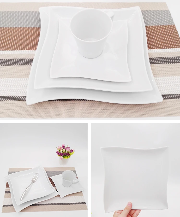 20 Pcs Luxury Porcelain High Quality Dinnerware Square Daily Ceramic