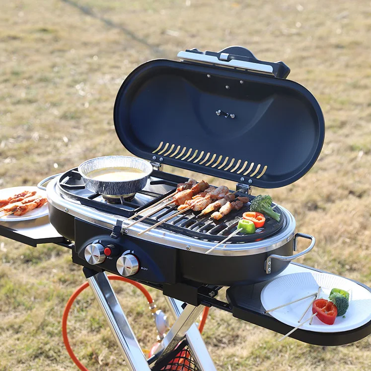 Portable Standup Propane Gas Grill With Two Storage Platforms For