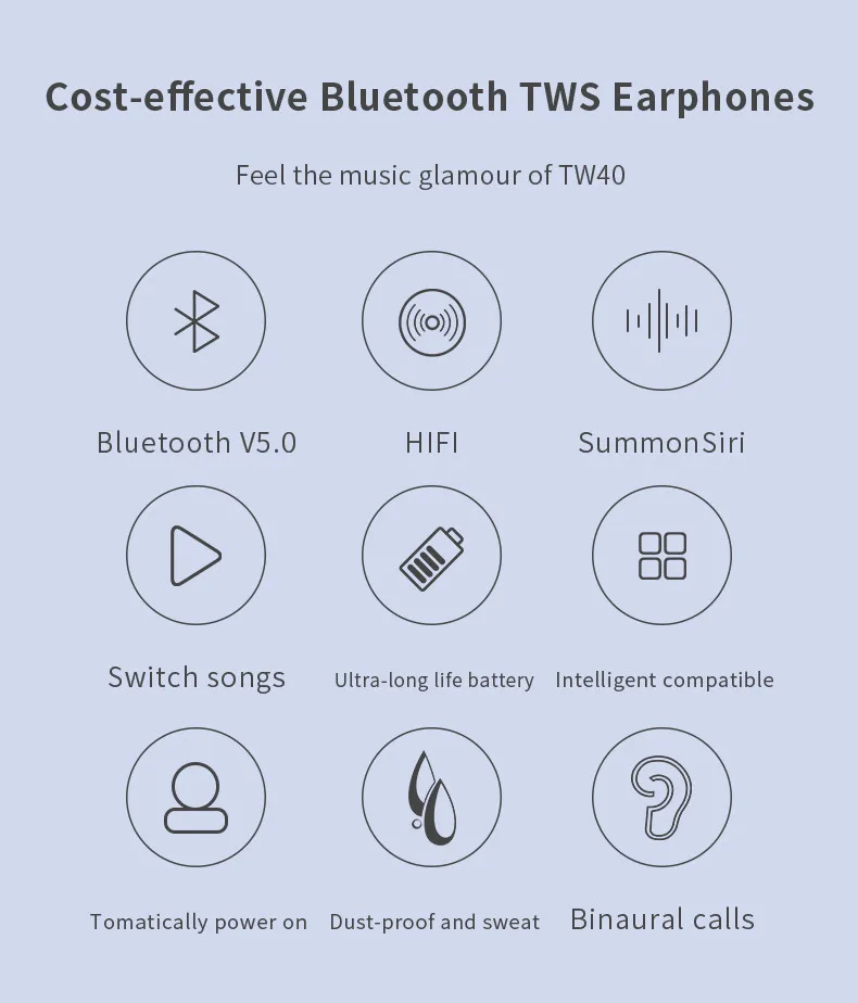 New arrival touch control auto pairing high quality TW40 bluetooth sports earphone wireless earphone - ANKUX.COM