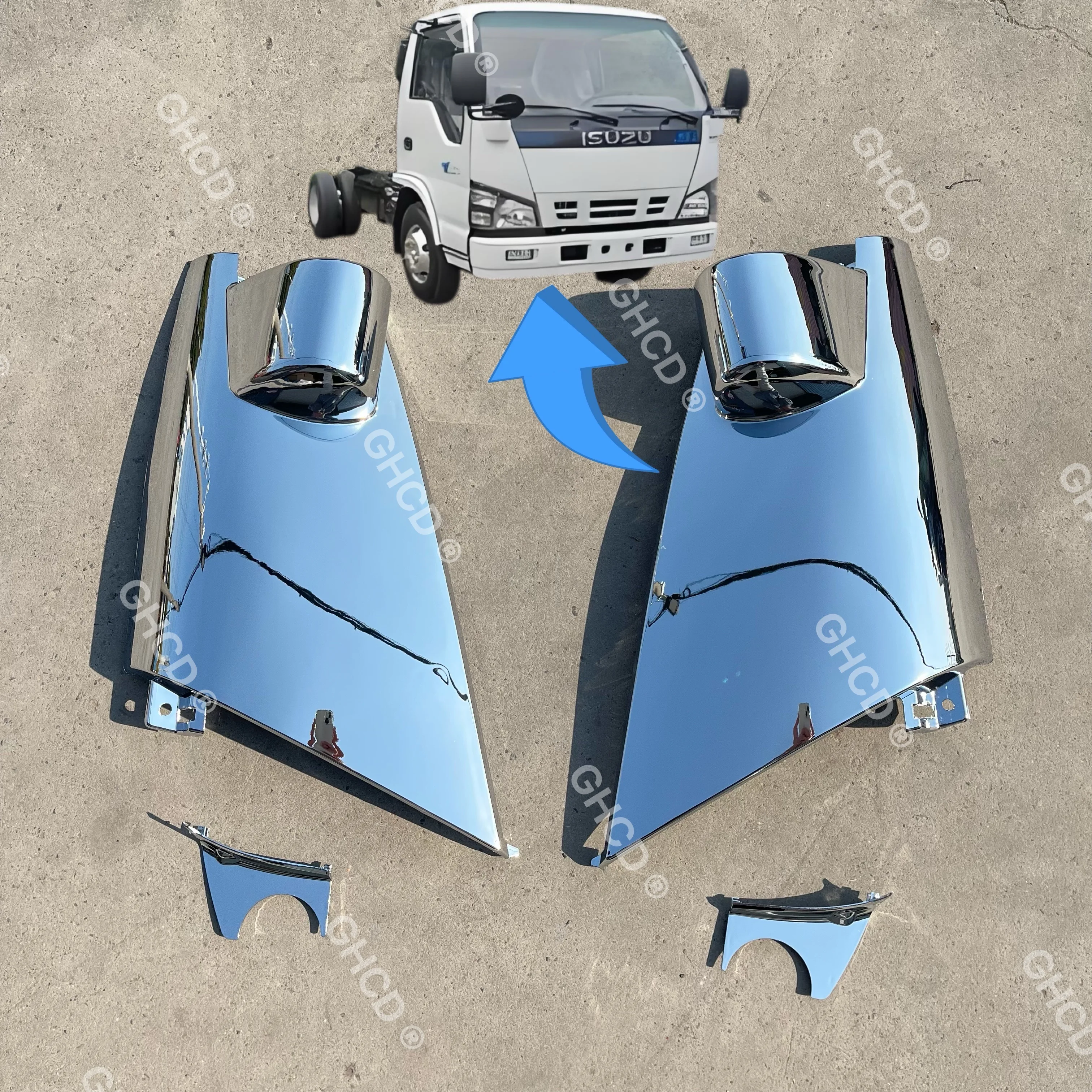 GHCD Hot Product/High Quality Chrome-plated Corner Panel for Japanese Truck ISUZU NQR/NKR/600P/ELF 2008-ON factory