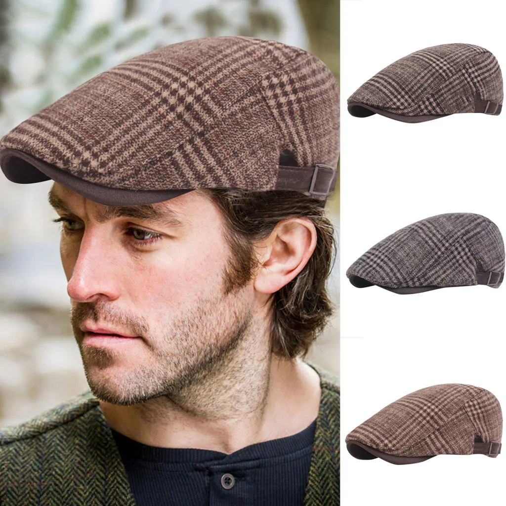 Softmusic Outdoor Traval Hats,Men Women Winter Warm Plaid Woolen Peaked Hat Newsboy Ski Beret Cap