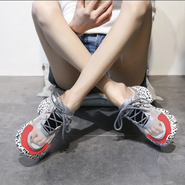 New leopard sponge cake sandals female fashion mules shoes for women thick sole casual shoes