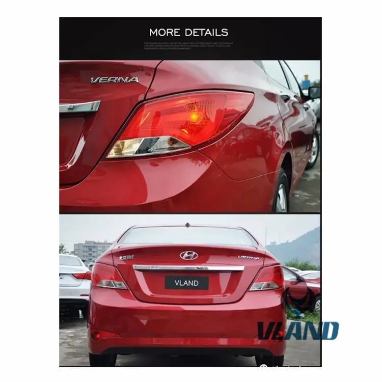 VLAND Factory For Car Tail Lamp For Accessory For SOLARIS ACCENT VERNA 2010-2013 LED REAR TAIL BACK Light Car (CE Emark)