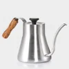 High quality 18-8 stainless steel coffee pot bulit-in thermometer pour over gooseneck drip spout coffee kettle wooden handle