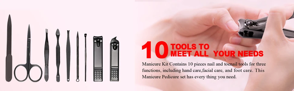 10 pcs Nail File Manicure Pedicure Kit Fingernails & Toenails Sharp Nail Scissors and Nail Chilpper Set.jpg