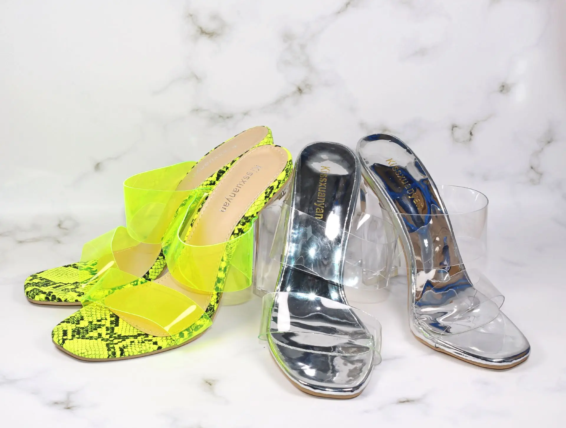square clear heels