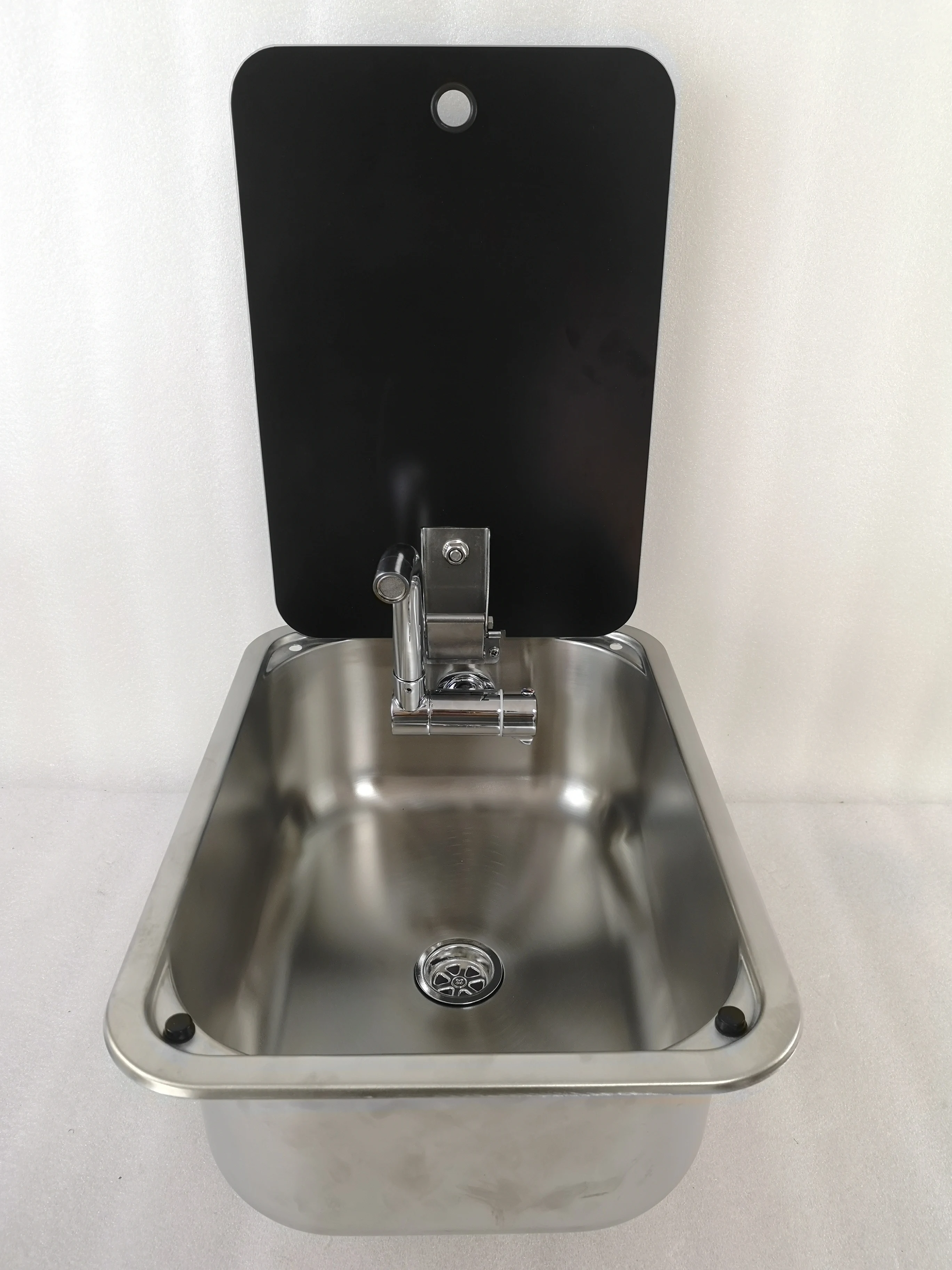Boat Caravan Stainless Steel Sink With Tempered Glass Lid 380*280*136mm