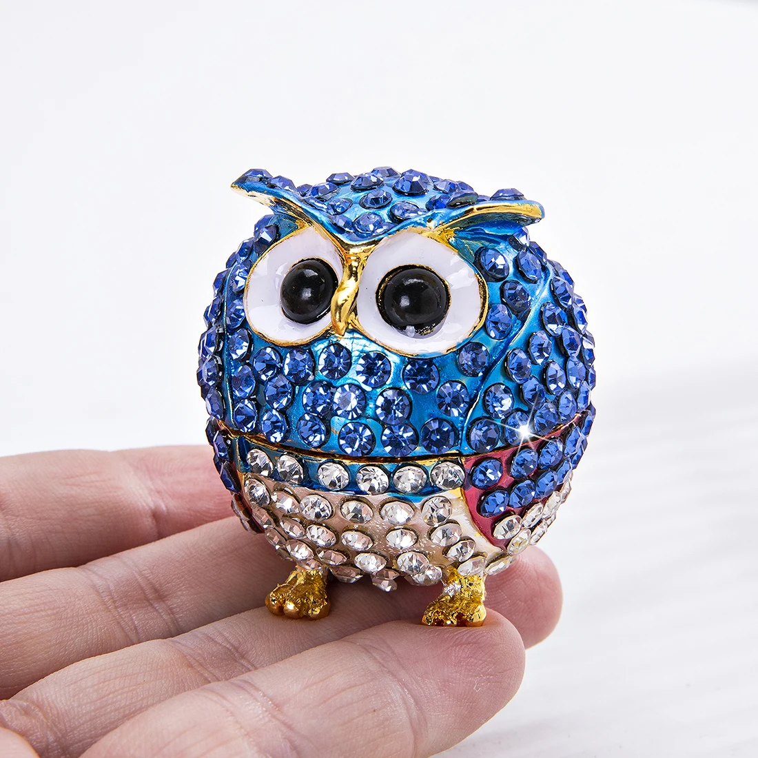 h & d 轻蓝色猫头鹰饰品盒铰链手绘雕像收藏环持有人