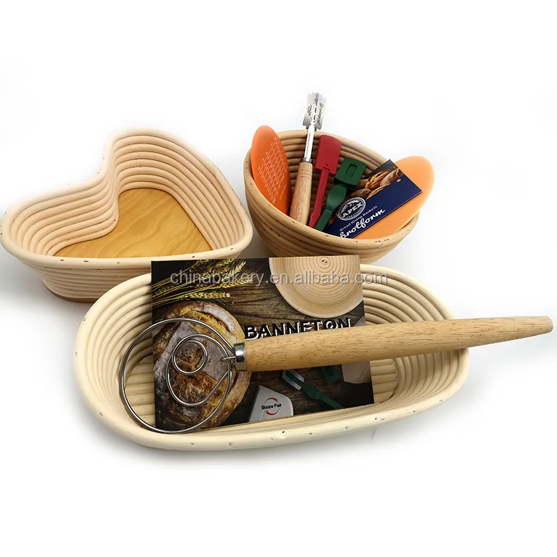 Natural Rattan Bread Proofing Basket Set With Bread Lame Dough