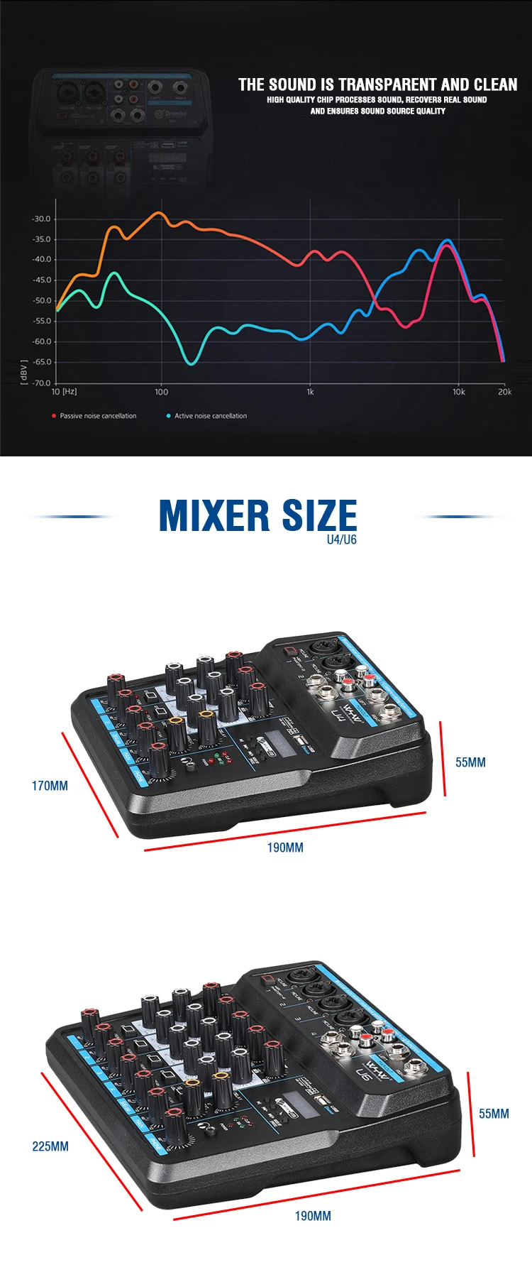 6 and 4 channel USB audio mixer console