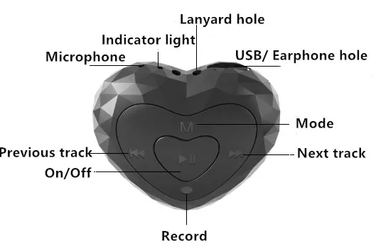 Heart shape MP3 Key chain audio recorder spy microphone