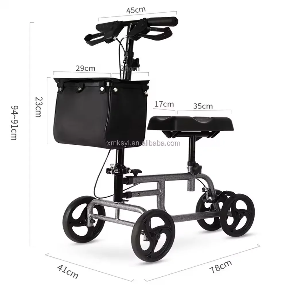 Knee car walker 4-Wheel Folding Knee Walker & Rollator with Flexible Wheels and Basket for Elderly & Disabled People details