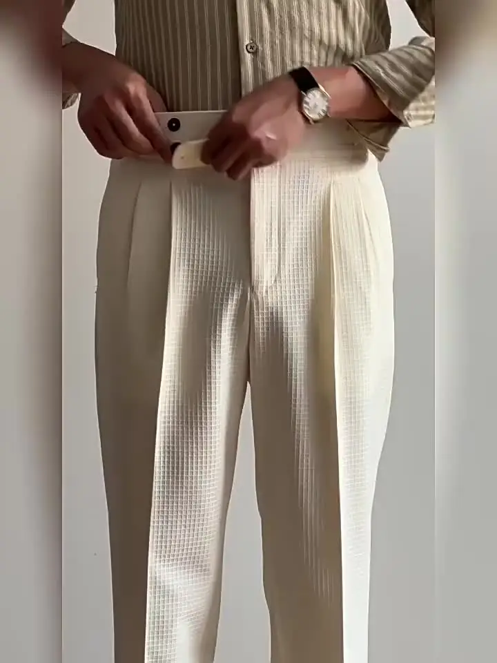 Waffle Straight Leg Neapolitan High-waisted Dress Pants High Quality Casual Pants Men's Fashion Suit Pants Waffle Straight Leg Neapolitan High-waisted Dress Pants High Quality Casual Pants Men's Fashion Suit Pants