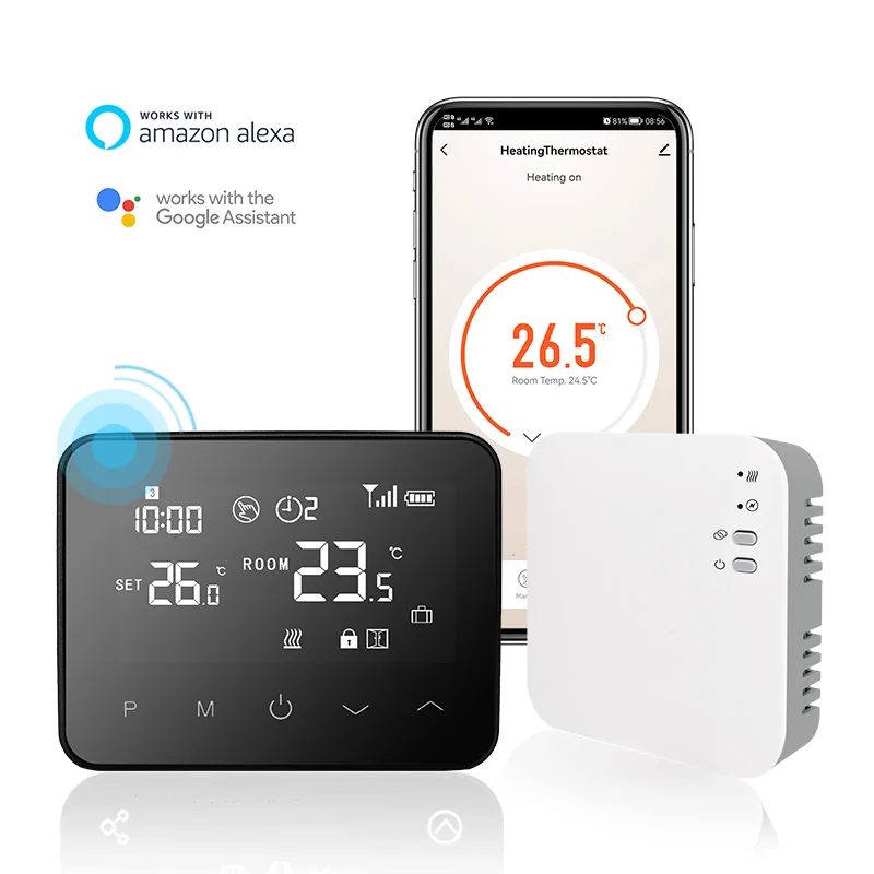 Honeywell T4 Pro 2-wire programmable thermostat mounted on wall with two exposed wires