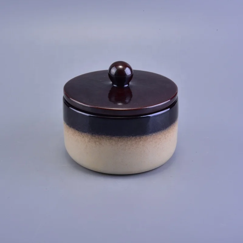 500ml Brown round ceramic votive candle holders with lids