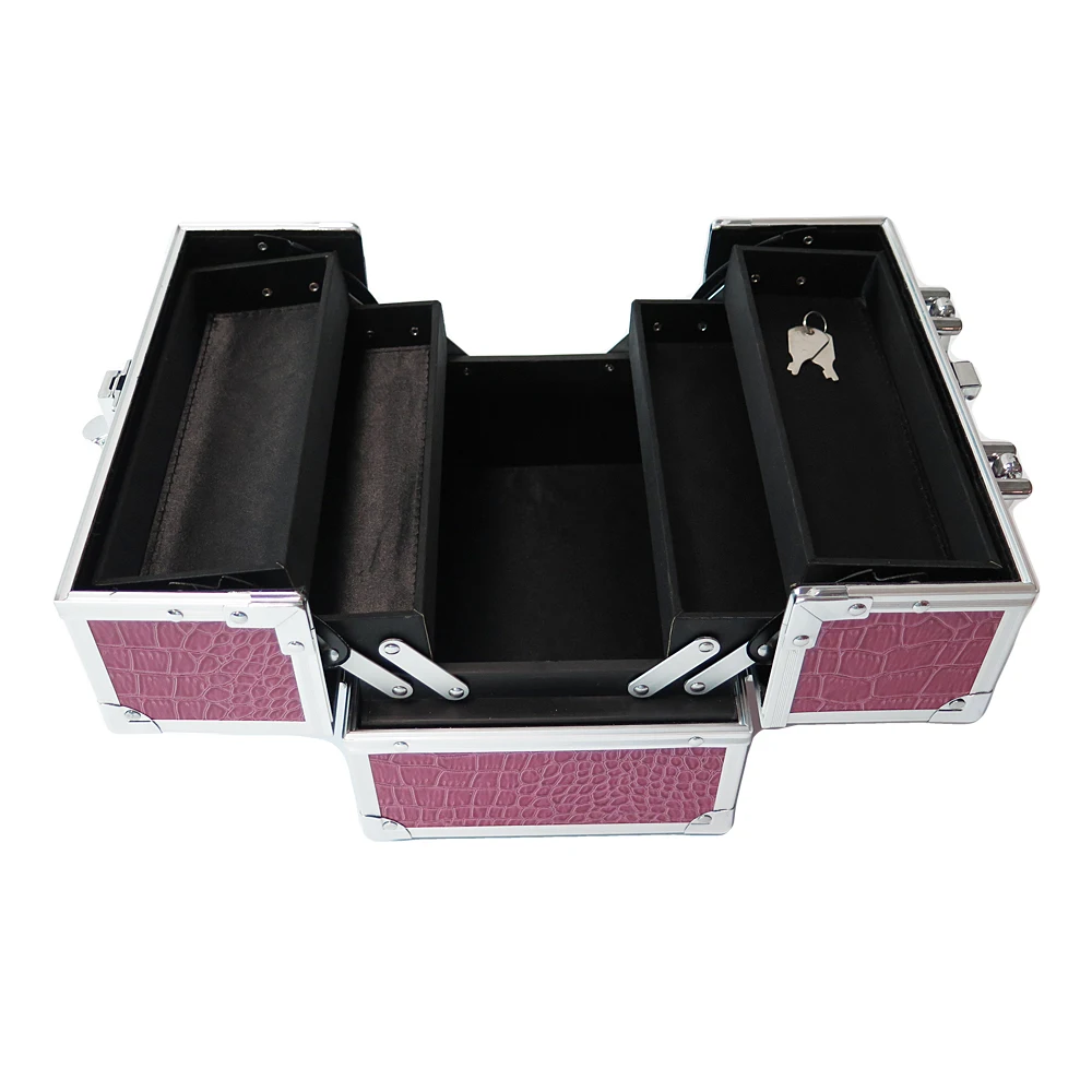 High Quality Portable Make Up Briefcase Metal Travel Hard Bag Vanity
