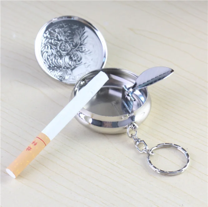 Cute Pocket Purse Ashtray Portable Box Stainless Steel Circular Keychain Decor Tray With Holder