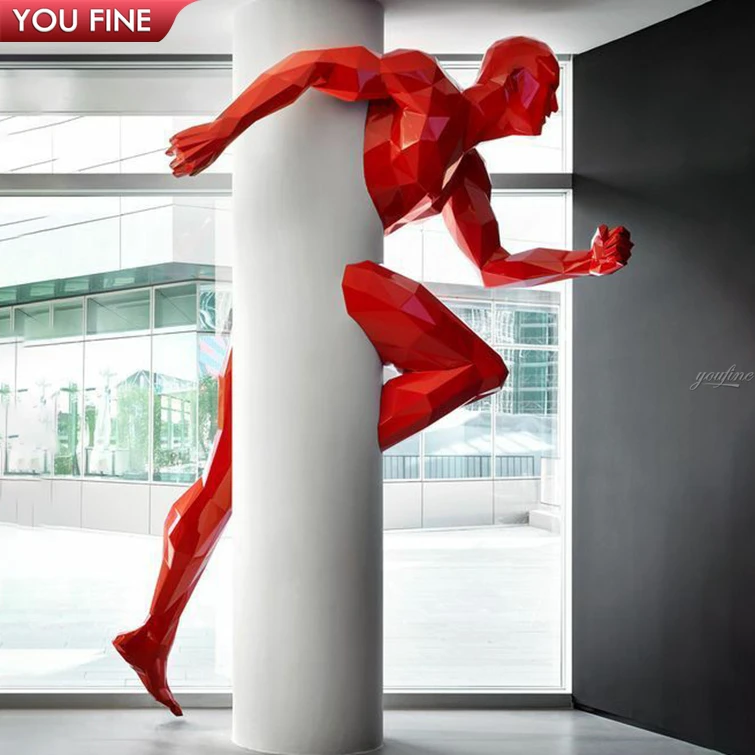 High Quality Stainless Steel Sculpture Man Running On Wall