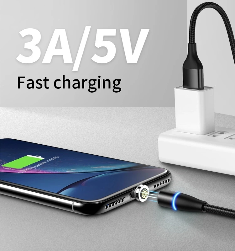 Hot selling 2A Nylon braided 360 Rotation LED Magnetic Usb Charger Cable For ios Micro USB Type C - ANKUX.COM