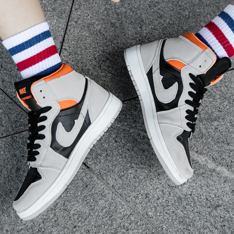 New AJ1 suede gray suede couple high-top sneakers