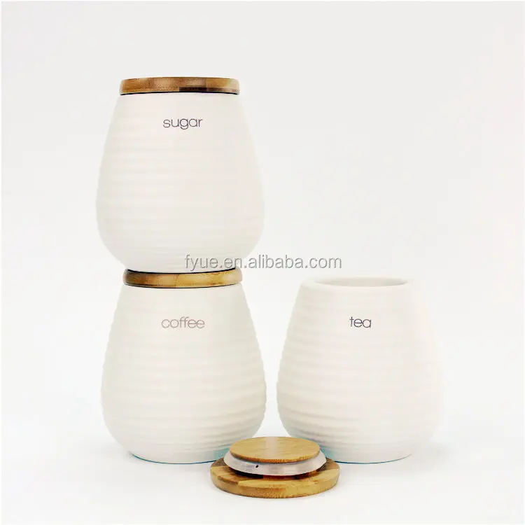 OEM Widely Used Customized White Ceramic Porcelain Kitchen Food Canisters for Tea Coffee Sugar details