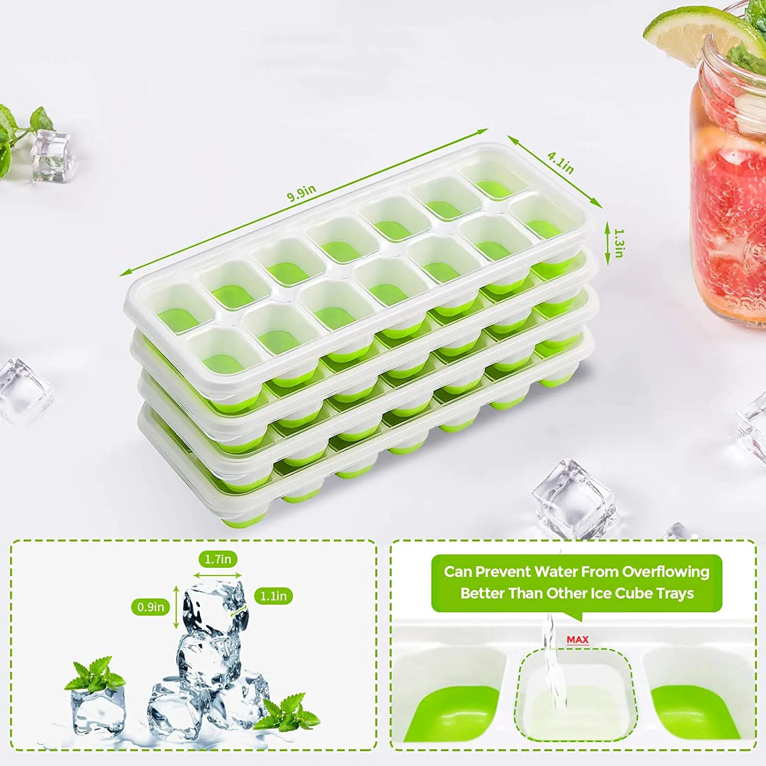 Ice Cube Trays,Easyrelease Silicone Flexible 14ice Cube Trays With