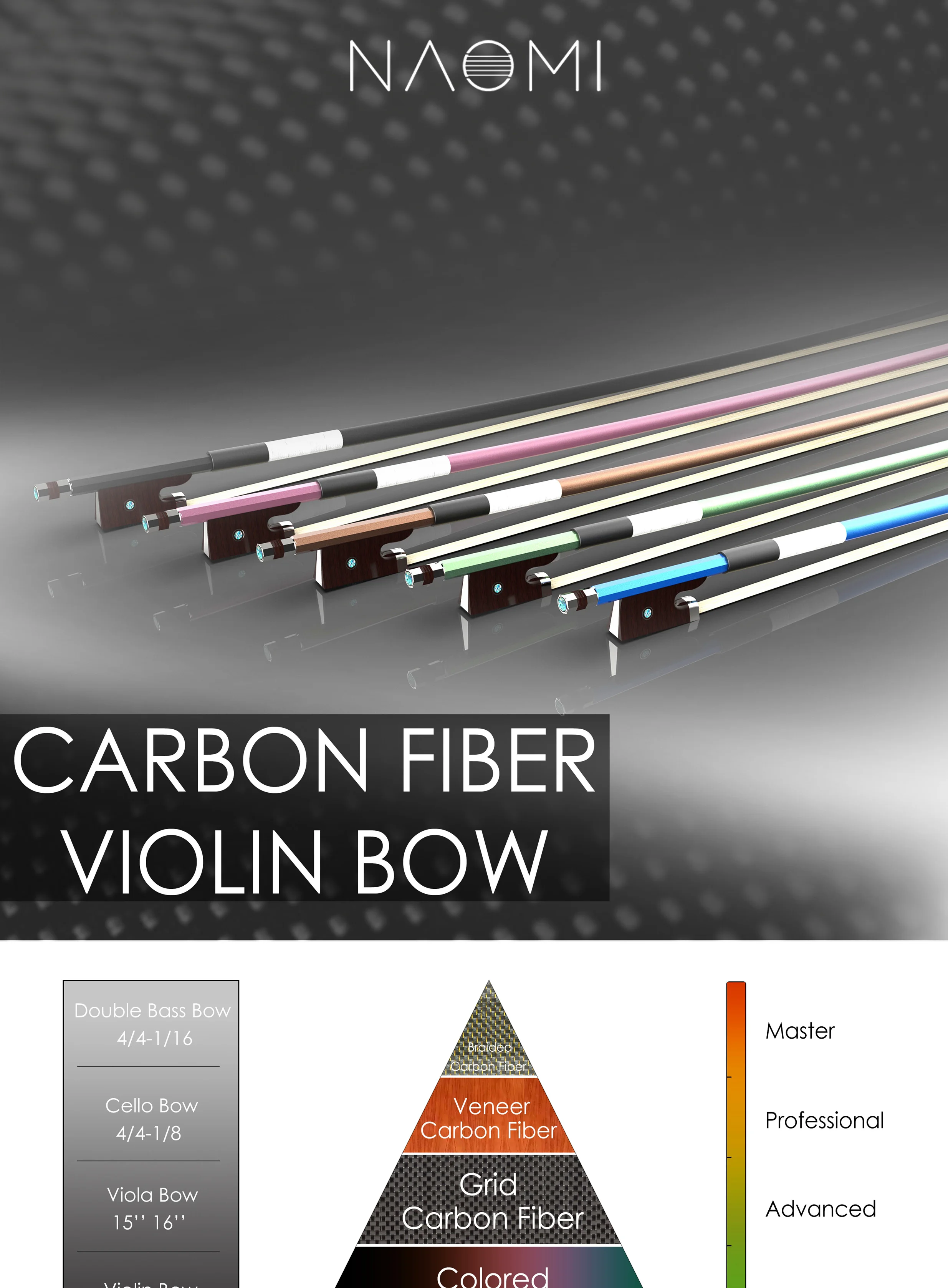 Naomi Carbon Fiber Bow For Violin 4/4 Fiddle Bow Round Stick W/ Ebony