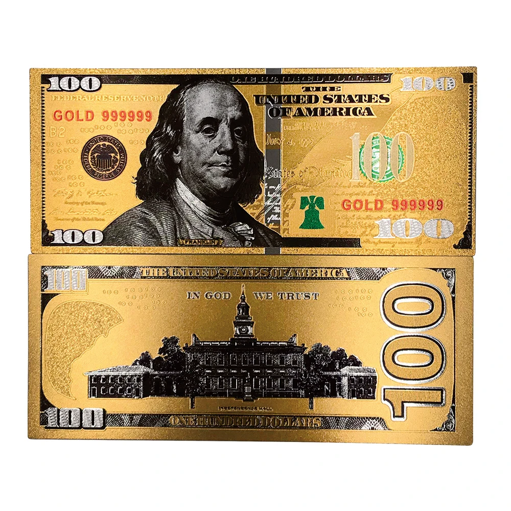 24k Gold Foil Plated Dollar Banknote 100 Dollar Bills Decoration
