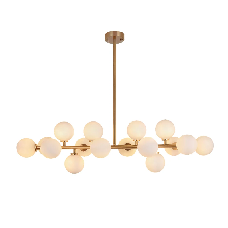 Nordic modern hotel lighting brass copper chandelier lamp white glass ball led pendant light