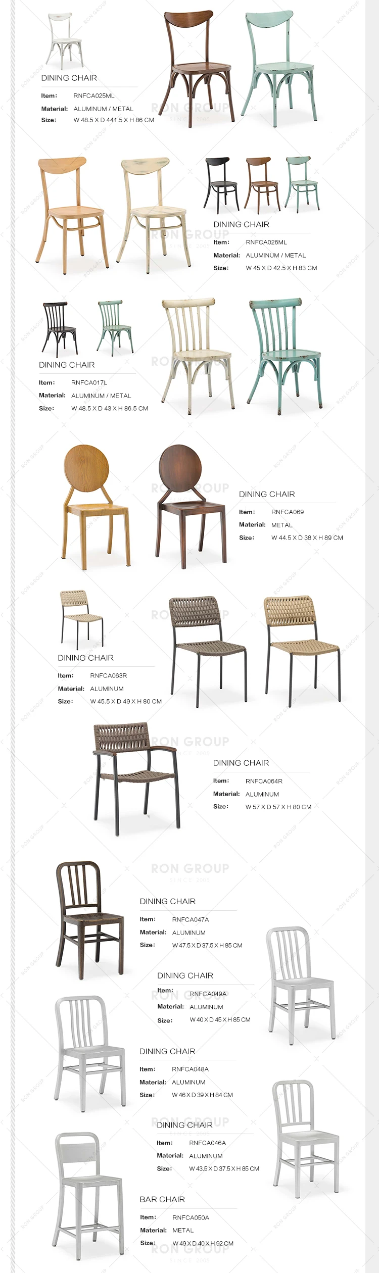 Commercial Powder Coating Industrial Outdoor Indoor Dining Chair Leisure Restaurant Chair