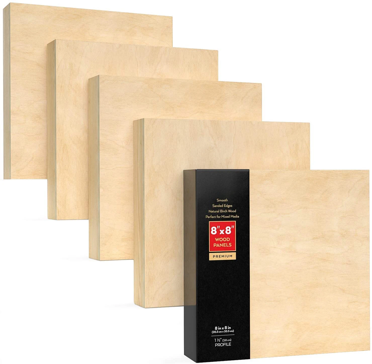 Pack of 4 MEEDEN 8x8 Inch Wood Canvas Panels Gallery 1-1/2'' Deep Cradle Artist Birch Wood Panels for Pouring Art Acrylics Encaustic Crafts Painting Mixed-Media with Oils 
