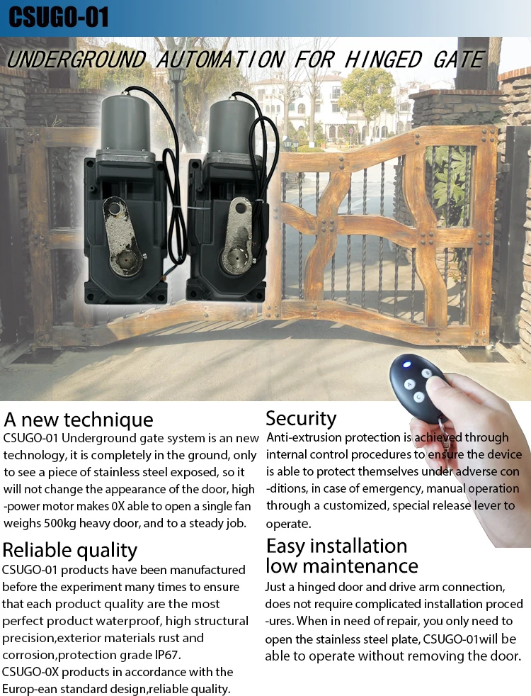 High Performance High Angle Opening Beautiful And Practical Wrought Iron Swing Courtyard Door Automatic Underground Gate Opener
