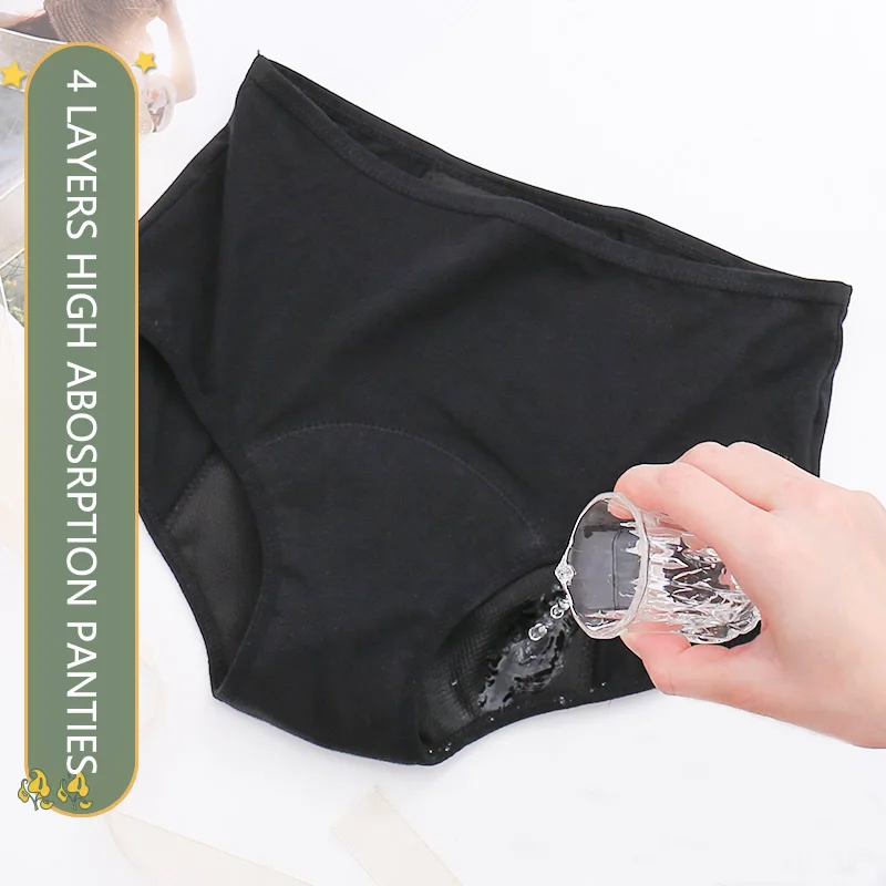 

Women's Sanitary Panties 4 layer High Absorption Period Underwear Replace Tampon Anti leak Briefs, Black