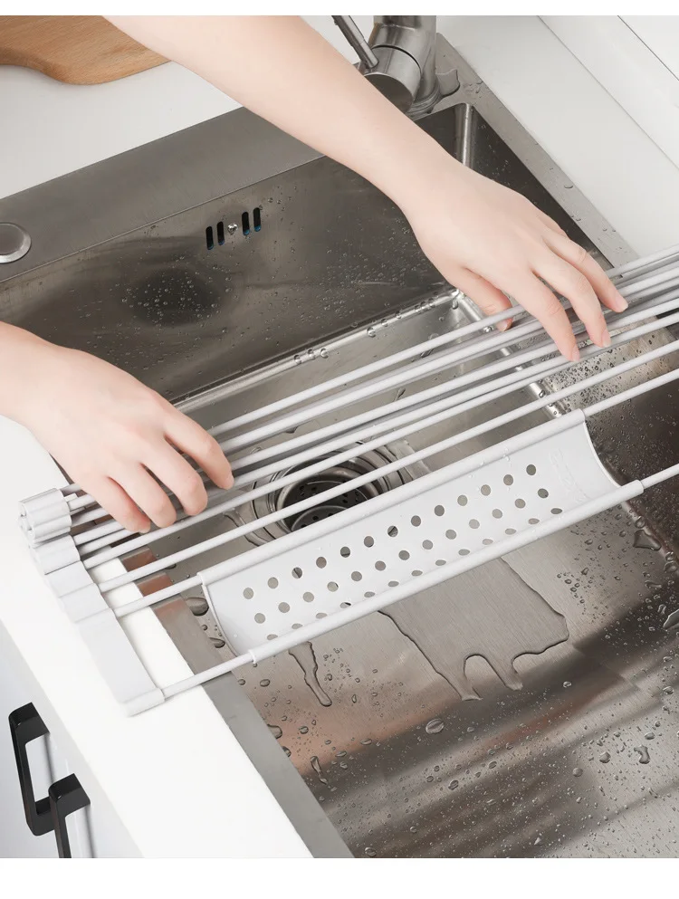 100 Food Grade Kitchen Collapsible Silicone Draining Rack Silicone Draining Rack Roll Up Round