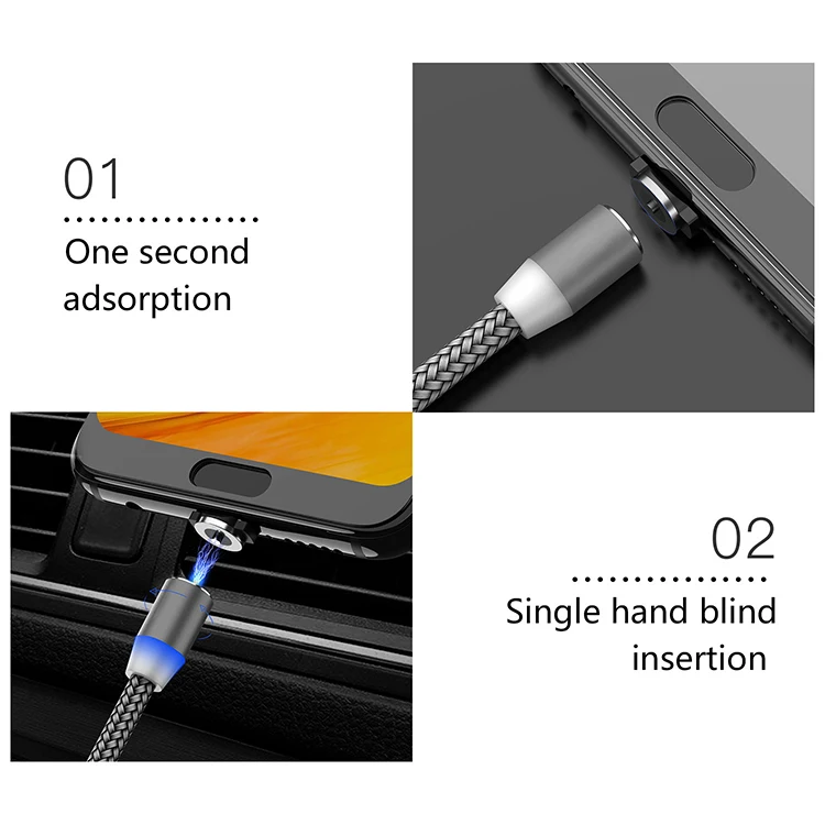Pysoon Wholesale LED Nylon Braided Charging Cord 3 In 1 Usb Magnetic Cable Charger for iPhone 11,Type-C,Android - ANKUX.COM