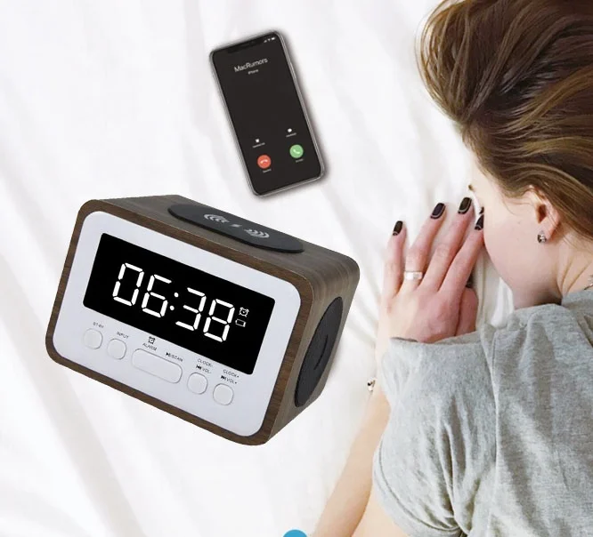 Hot Selling Radio Clock With Wireless Chargering Wooden Alarm Clock Bluetooth Speaker For Mobile Phone - ANKUX.COM