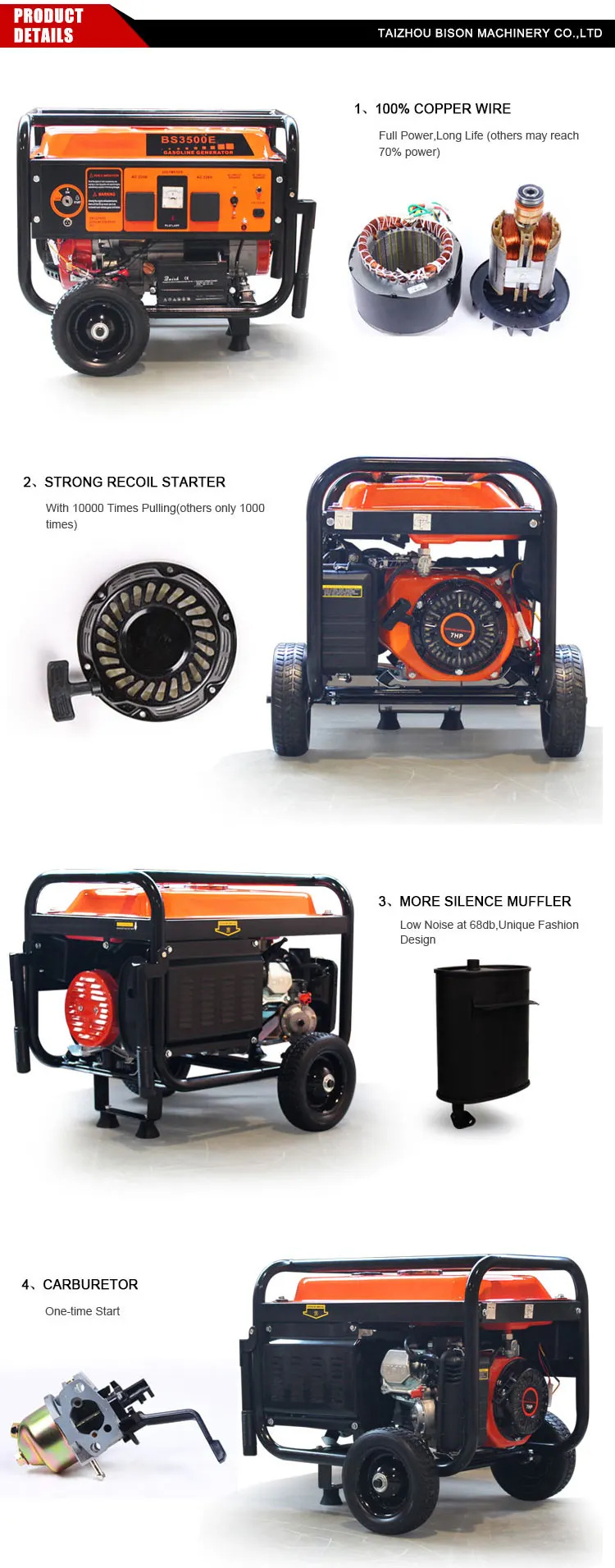 Bison China Electricity Generation Recoil Start Generator 220 Kva Self