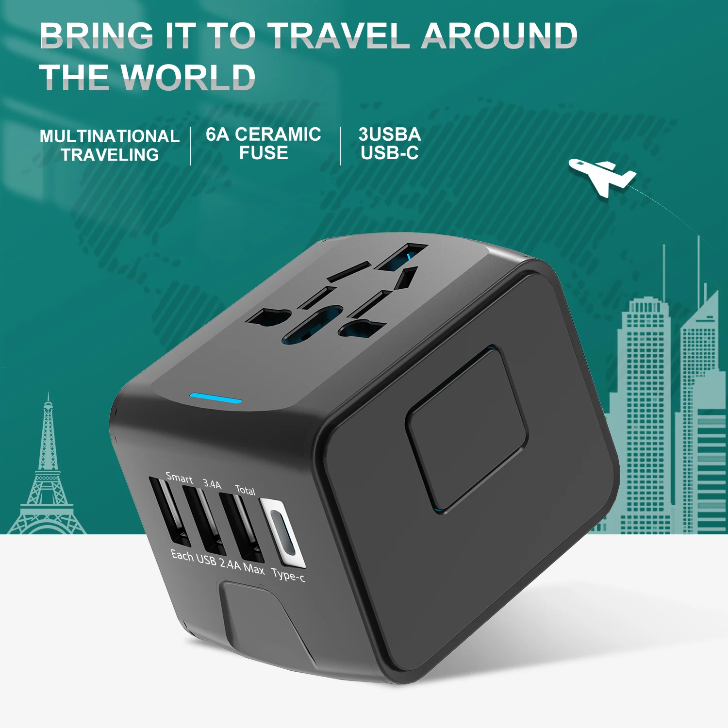 Universal Travel Adapter All In One Power Adapter With 34athree Usb A And 1 Usb C Adapter 1421