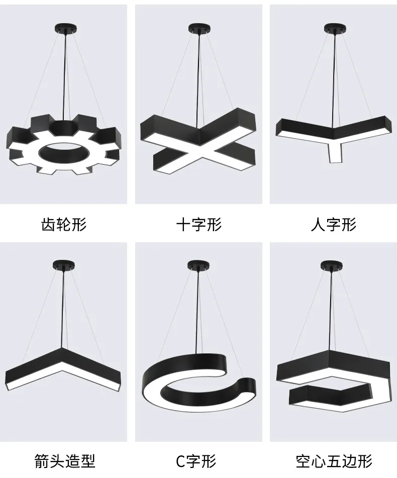 product creative shaped iron pmma hexagonal pendant light 6000k color temperature for office gym internet cafe mall industrial lighting-17