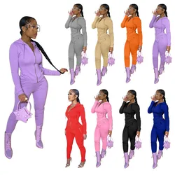 Custom Logo Trendy Ladies Sweatsuit Hooded Bodycon Yoga Clothing Plus Size Two Piece Spring Autumn Jogging Women Tracksuit Set